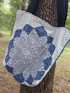 Quilted Blue Floral Patchwork Tote Bag